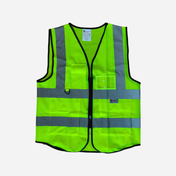 SPARTAN GUARD SAFETY VEST 120GSM, FABRIC-MESH MULTI POCKET ZIPPERED GREEN-1